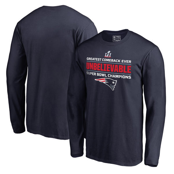 New England Patriots Pro Line by Fanatics Branded Super Bowl LI Champions Unbelievable Long Sleeve T-Shirt - Navy